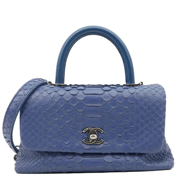 Chanel  Coco Handle Flap Python Leather Shoulder Bag Blue - Picture 1 of 11